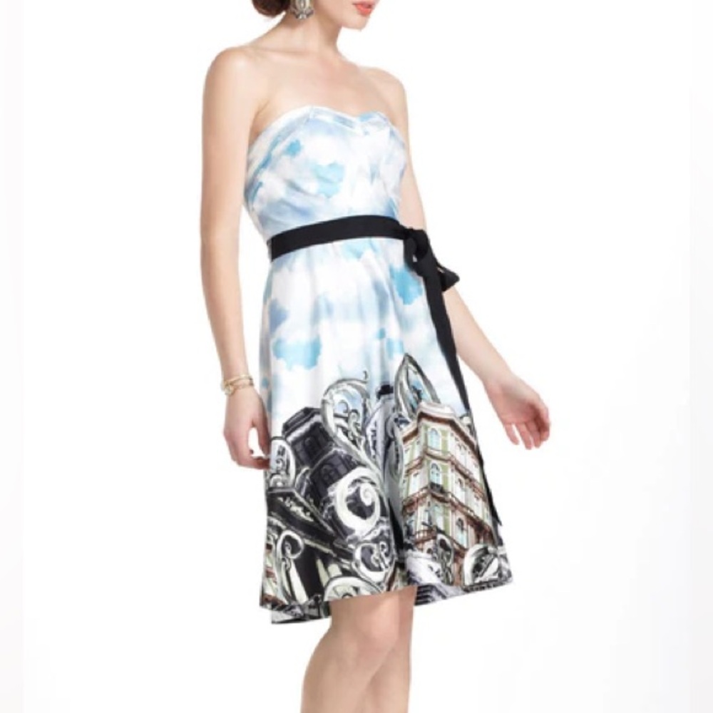 Anthropologie Moulinette Soeurs Skyward Paris Skyline Strapless Dress Size 10